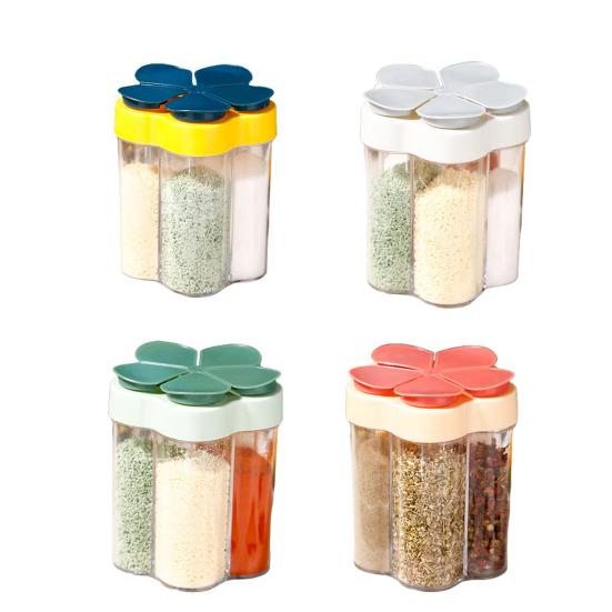 Seasoning Bottle 5-in-1 Transparent Multi-grid Sealed Space-saving Moisture-proof Flip-top Multi-function Salt Sugar Spice Jar Kitchen Tool Cooking