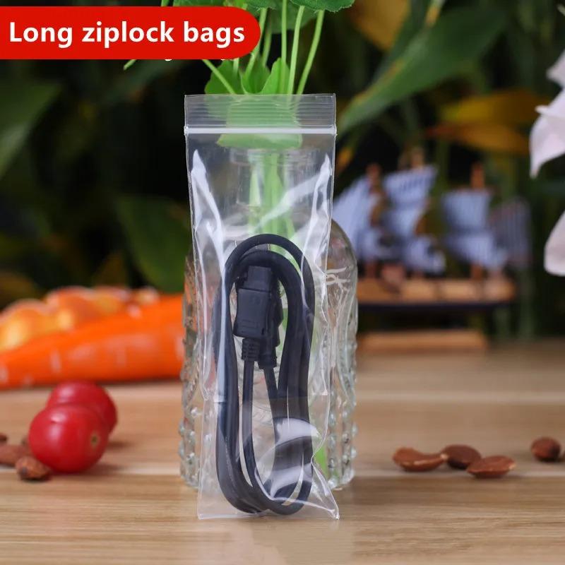100 шт. полиэтиленовые длинные прозрачные пакеты с застежкой-молнией, прямоугольные пластиковые толстые упаковочные пакеты, многоразовые тонкие толстые упаковочные пакеты с застежкой-молнией