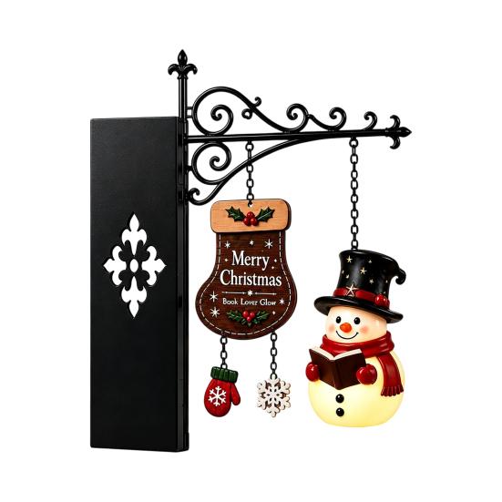 Santa Snowman Shelf Lights Christmas Bookshelf Hanging Light, Book Nook Lamp, Metal Garden Balcony Decor Floating Library Lantern Decor, Holiday