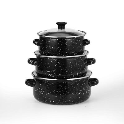 Набор эмалированных кастрюль из трех предметов с крапинками - Черный, Зеленый, Синий, Кофейный цвета