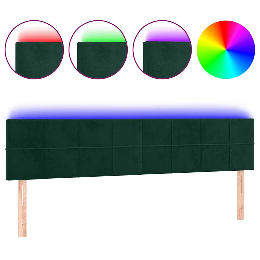 Vidaxl Zagłówek Do Łóżka Z Led, Ciemnozielony, 200X5X78/88 Cm, Aksamit