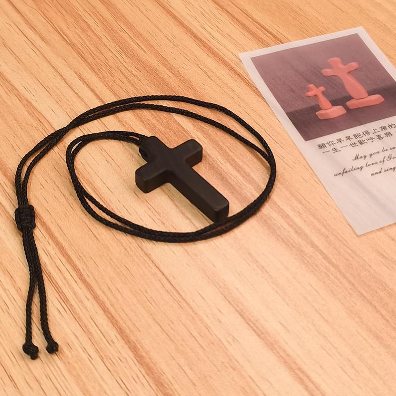 Ожерелье с подвеской в виде распятия из черного дерева, плетеная деревянная веревка, кулон, личные аксессуары, ручная вязка