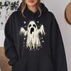 Женские весенне-осенние повседневные худи с капюшоном и длинными рукавами, с большим карманом, с принтом призрака на Хэллоуин, пуловер, толстовка