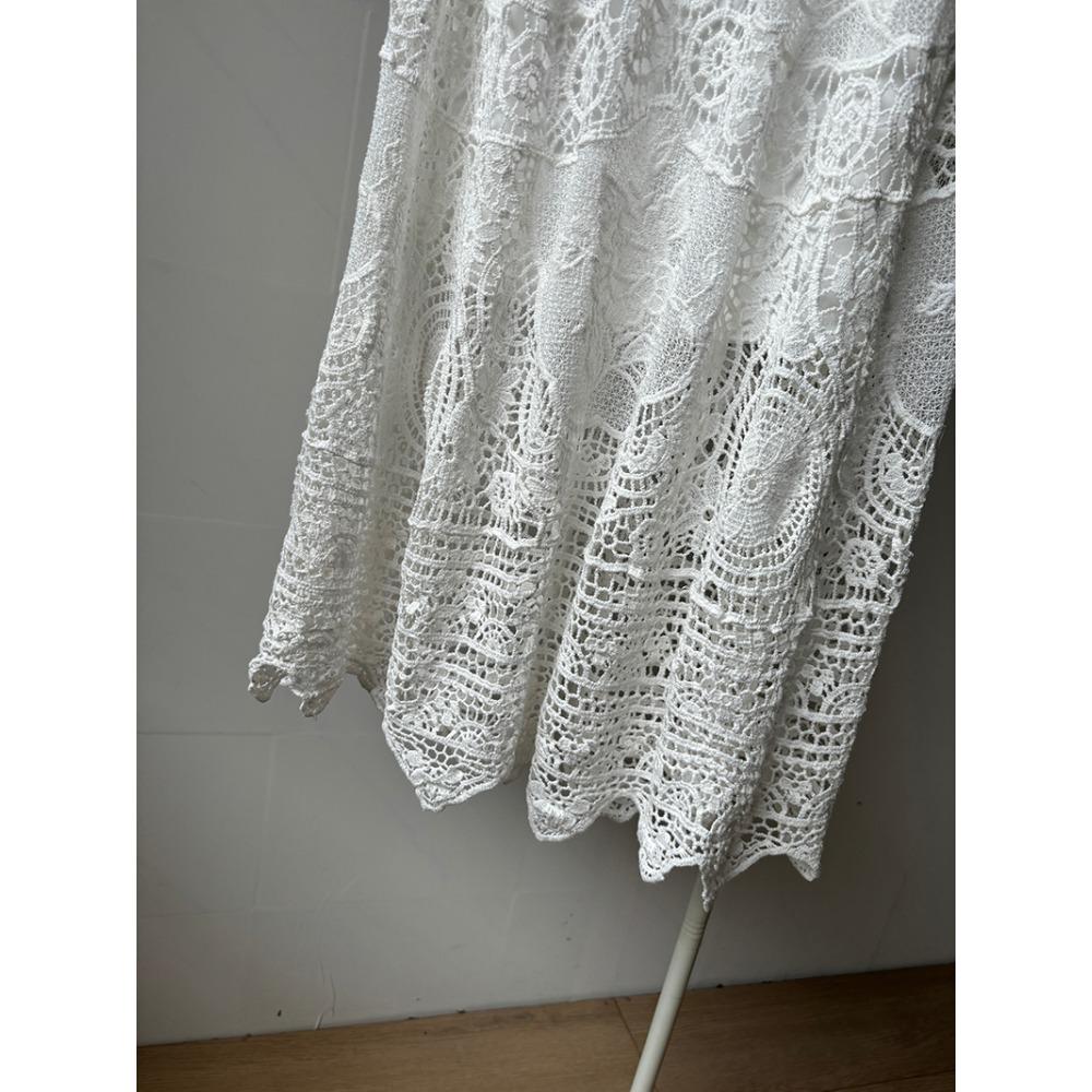 Dimanaf 2025 Новая праздничная юбка женская вязаная кружевная длинная однотонная ажурная сексуальная ажурная летняя стильная базовая юбка