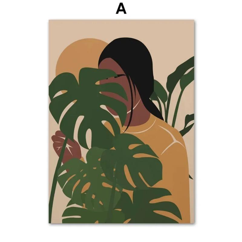 Элегантная абстрактная африканская девушка настенное искусство с солнцем кофе HD холст печать постер для гостиной спальни декор