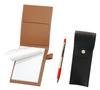 Recycled Cowhide Mini Notebook Cover Mocha with Round Button Pen Case Black FB325 Aluminum Straight Knock Ballpoint Pen Set Red LS022PM-BRSB-FB325-R