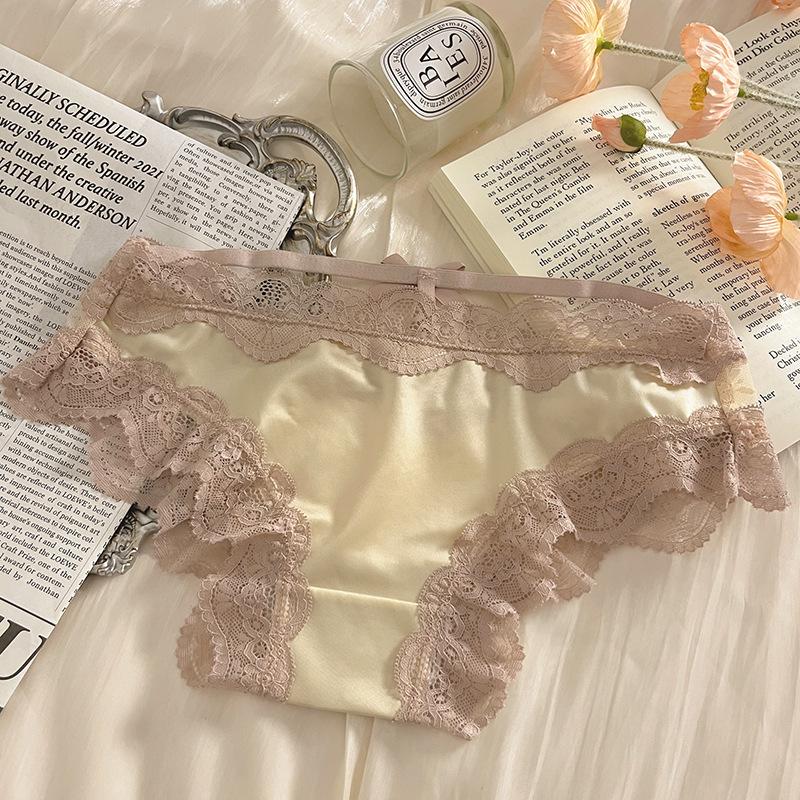 Женские летние тонкие трусы-слипы с кружевом в стиле дворцового ветра, антибактериальные, с низкой посадкой
