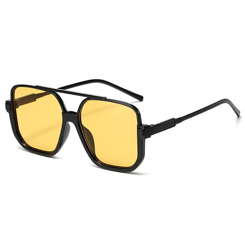 Double beam lower half frame sunglasses European and American square fashion sunglasses Internet celebrity street shot plain sunglasses women R