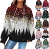 Women's Fashion Loose Hooded Pullover Long Sleeve Plaid Sweatshirt With Drawstring, Drop Shoulder, Pocket, Christmas Print Top