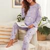 Женская пижама с принтом в виде сердца, осенний комплект с длинными рукавами, эластичный пояс, брюки, свободная мягкая удобная повседневная домашняя одежда