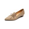 Fashion Phoentin Office Ladies Elegant Black Shoes Women's Pointed Toes Mid Heels 2025 New Genuine Leather Retro Pumps Bow Pointed