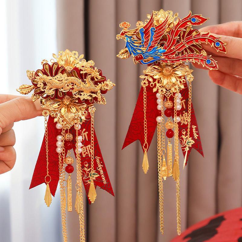 Свадебный набор брошей «Дракон и Феникс»: Корсаж/Бутоньерка для невесты и жениха