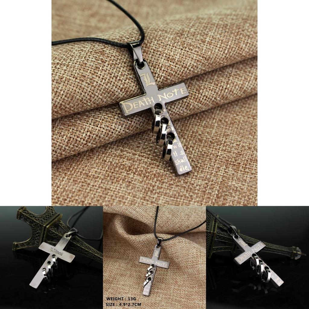 Death Note Anime Necklace With Cross Pendant On Leather Cord For Fans And Gift Giving