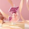 Розовая блестящая свеча-цифра с бантом - Декор для торта на День Рождения и Юбилей в стиле Color Block