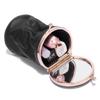 Real Top Layer Oil Waxed Cow Leather Fashion Barrel-Shaped Cosmetic Make Up Items Case Mini Mirror Cover Lipsticks Bag