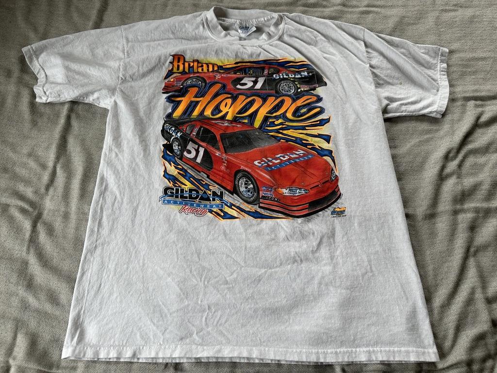 Винтажная футболка Nascar Brian Hoppe Y2K Размер XL Gildan Racing Белый Мотоспорт