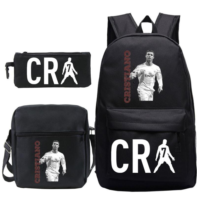 C Ronaldo student bag + small shoulder bag + pencil case three-piece backpack