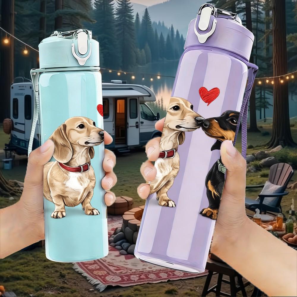 1PC Two Dachshund Dog Love Art Print 750ml Color Plastic Sports Water Bottle Leakproof Flip Straw Lid Suitable for Sports Office Home Use