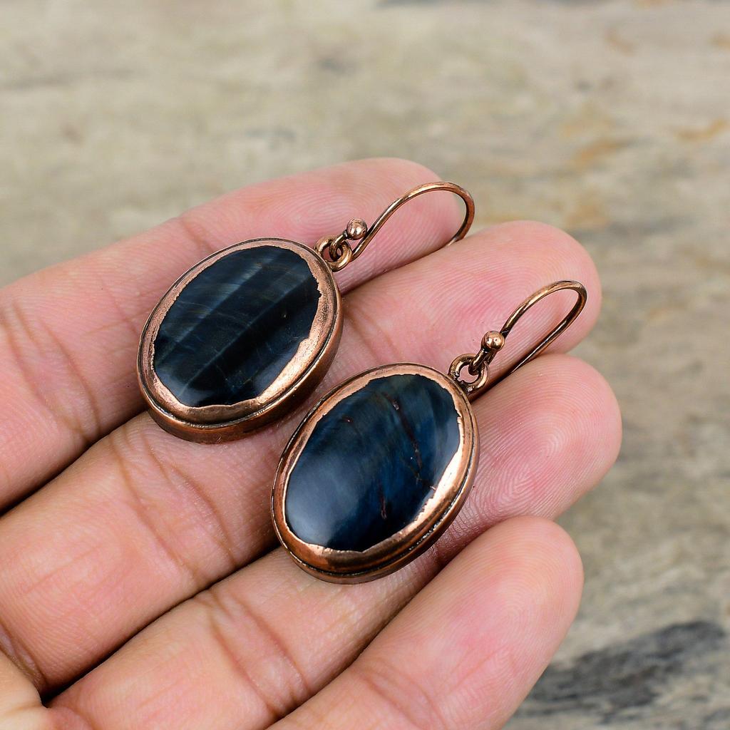 Питерсит Серьга Гальванопластические Медные Серьги Настоящий Драгоценный Камень Серьга Украшения Ручной Работы Гальванопластические Медные Украшения Подарки на Помолвку