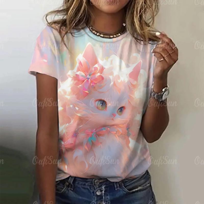 Летние женские футболки с рисунком из мультфильмов, повседневные футболки с короткими рукавами и 3D-драконом для женщин, одежда, свободный уличный топ