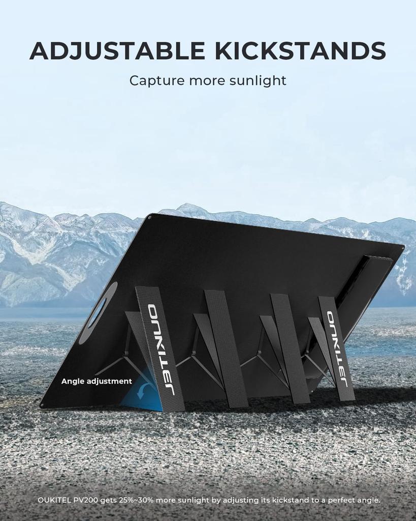 OUKITEL PV200 200W Foldable Solar Panel, Adjustable Stand for Solar Generator, Solar Panels for Outdoor Camping, for OUKITEL P2001