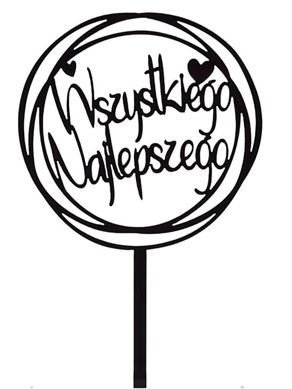 Topper Na Tort Wszystkiego Najlepszego Akrylowy Czarny Koło