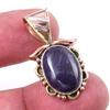 Natural Iolite Gemstone 925 Solid Sterling Silver Two Tone Pendant 1.25'' P0e70