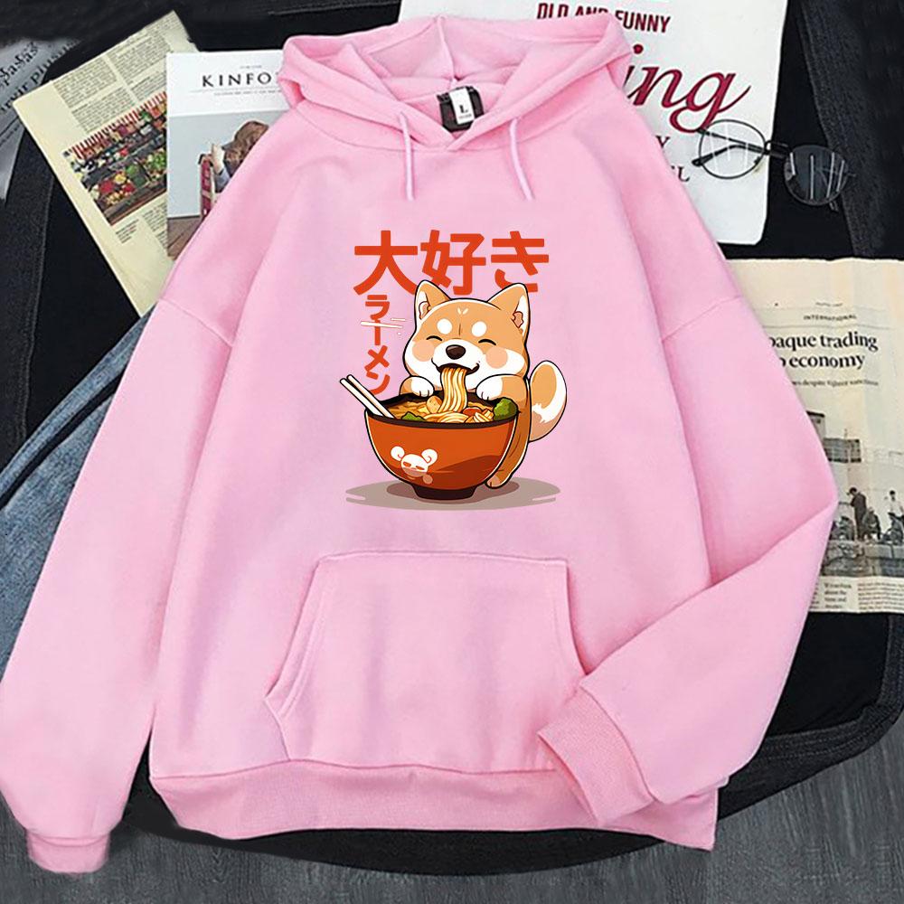 Толстовка с капюшоном Shiba Inu Slurping Ramen Noodles Cartoon Kawaii Cat Graphic Sweatshirt Cool Anime Pullover Women Men Clothing