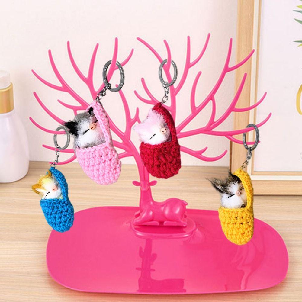 Брелок для ключей ручной работы, брелок для ключей, плюшевый брелок для ключей, брелки для ключей со спящим котом, брелки для котенка, подвеска для сумки