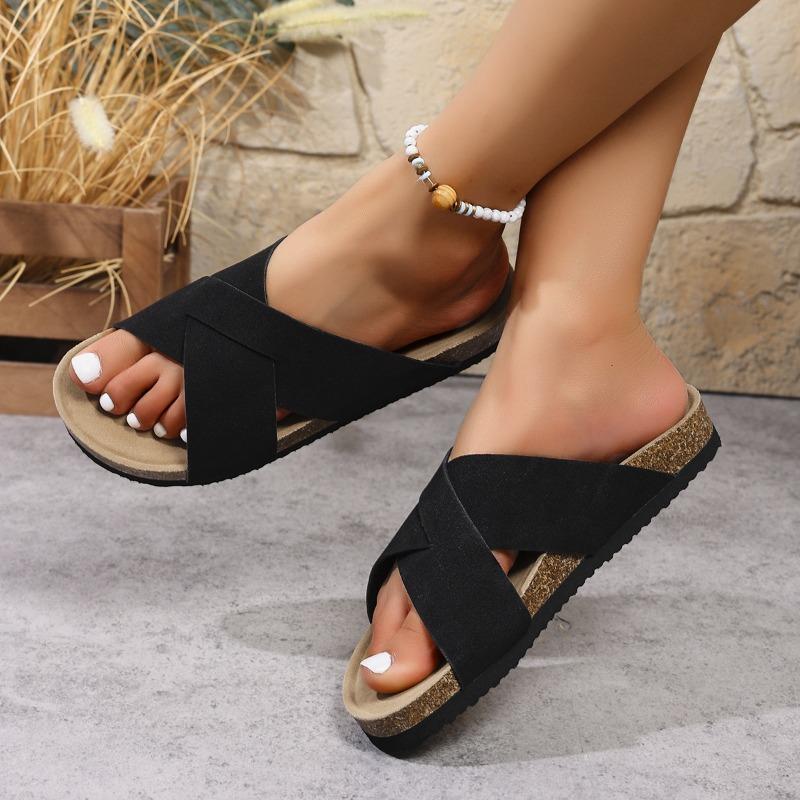 Летние ретро пробковые плоские подошвы крест с крутыми тапочками, носить толстую подошву большого размера женские тапочки