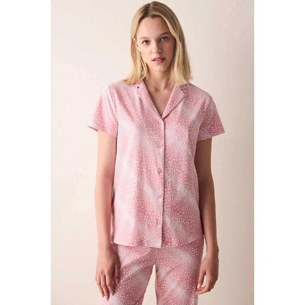 Cotton Marina Pink Buttoned Shirt Trousers Pajama Set