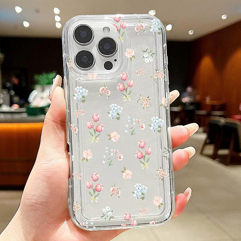 Для iPhone 16 17 15 14 13 12 11 Pro Max Чехол Мультяшная Вишня Цветочный Прозрачный Чехол Для iPhone XS Max 7 8 Plus 16E 17 Air Мягкий Funda