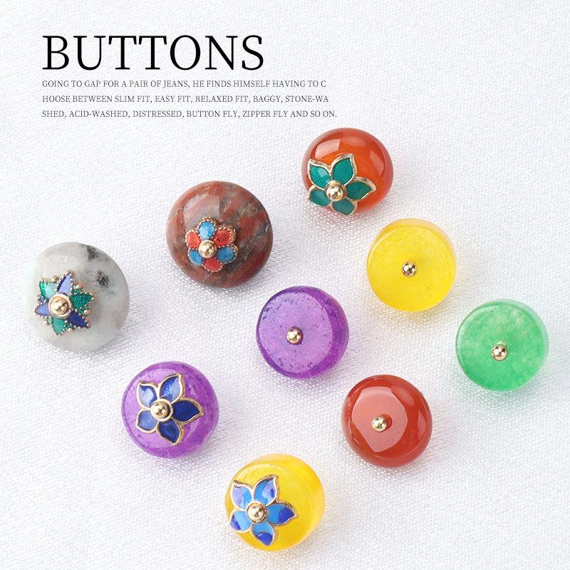 5pcs Natural Yellow Purple Flower Tray Jade Buckle Chinese Plate Buckle Silk Cheongsam Tang Style Hanfu Button Button