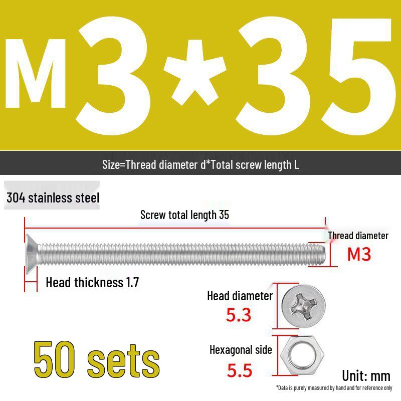 Набор Extra Long Phillips Flat Head Винтов и Гаек из Нержавеющей Стали 304 (2М, 3М, 4М)