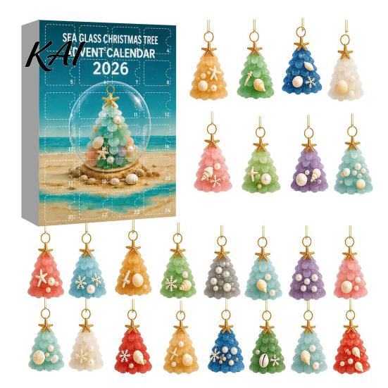 Unique 2026 Advent Calendar Christmas Calendar, Sea Glass Tree 2D Acrylic Ornament Set Coastal Home Holiday Ornaments with Hanging String, Countdown