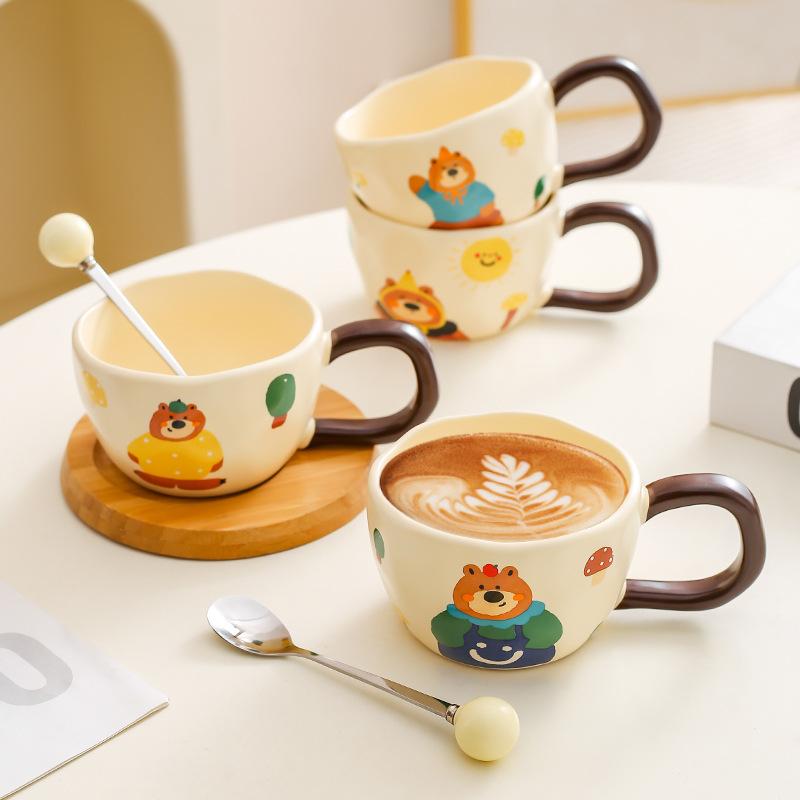 Cute Ceramic Cup Cartoon Mug Home Boys and Girls Ceramic Water Cups Couple Coffee Cup Breakfast Cup