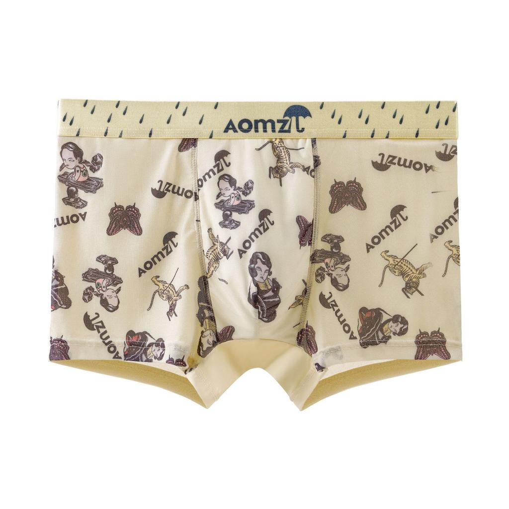 Мужские трусы-боксеры с сетчатым принтом, мужские летние прохладные дышащие четырехугольные короткие трусы-боксеры с головкой