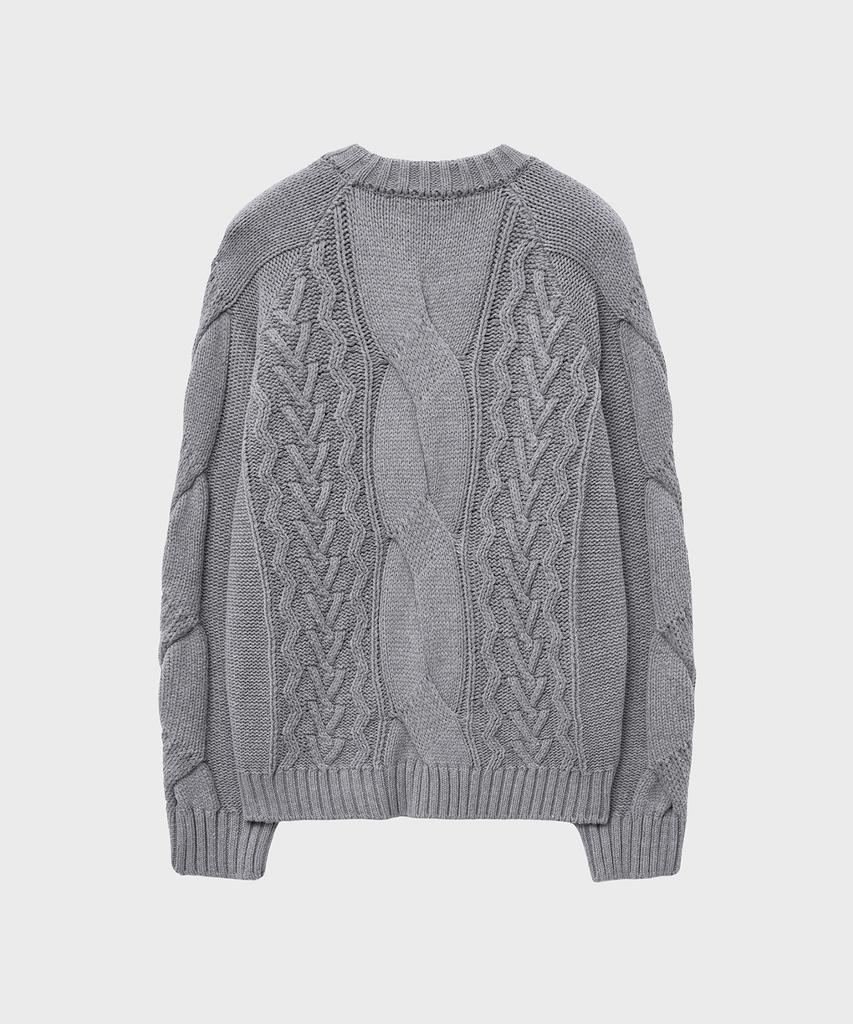NOIRER Heavy Multi-Cable Oversized Sweater (Melange Grey)