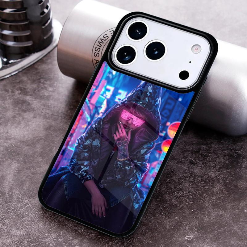 Neon Oni Girl Anime Phone Case for iPhone 17 16 15 Pro Max Air 14 13 12 11 Plus Shockproof Capa Cover