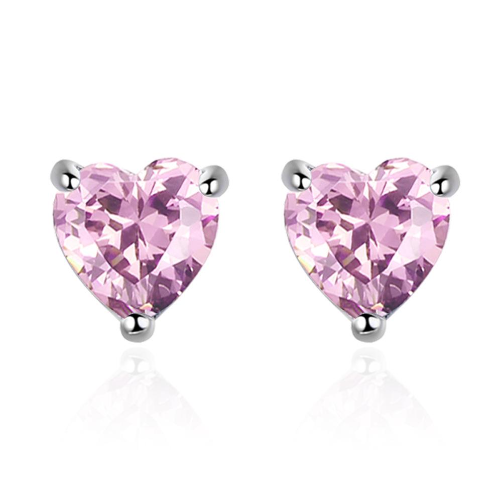 Серьги-гвоздики Heart CZ, серебряные, модные, розовые, с цирконием, для женщин
