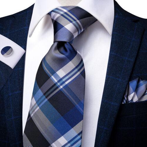 Paisley Mens Blue Tie Set Silk Woven Necktie Handkerchief Cufflinks Wedding Gift