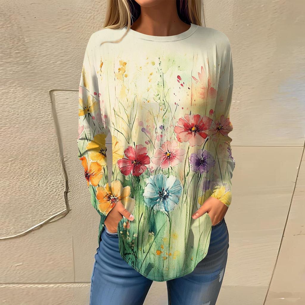 Футболки для женщин, осенние повседневные рубашки с длинным рукавом, толстовка, винтажный топ с графическим принтом, пуловер