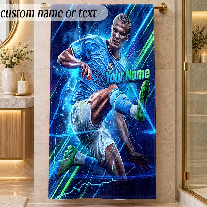 Beach TowelErling Haaland Custom Name Text Personalized Soft Towel for Beach Pool Indoor Home Decor Gift