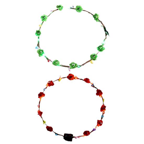 1/2Pcs Colorful LED Rose Flower Crown Adjustable Wedding Bride Floral Hair Wreath Headband Garland Headpiece Hair Accessories Party Photo Props