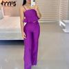 Women's Fashion Casual Solid Color Print Sleeveless Suspenders Trousers Pants Suits