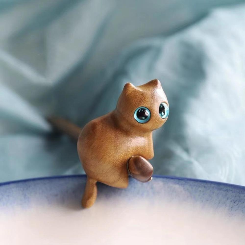 Wooden Sandalwood Cat Hairpin Vintage Blackwood Kitty Hair Stick Exquisite Boys/Girls