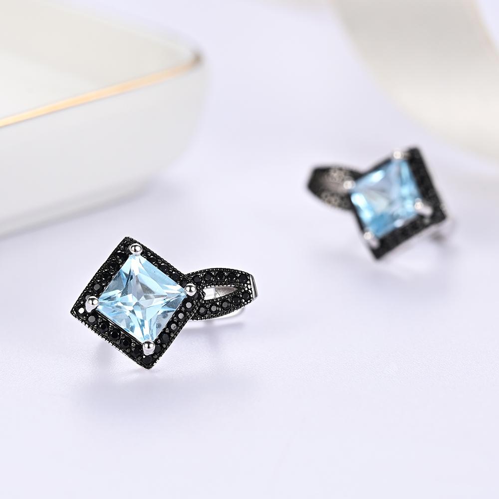 Комплект из серебра 925 пробы: кольцо, серьги, подвеска, ожерелье с натуральным небесно-голубым топазом, набор изящных ювелирных изделий для женщин для повседневной носки и вечеринок