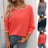 Autumn Casual Contrasting Color Pullover Knitted Top 2024 New Women's Clothing Round Neck Long Sleeved Sweater