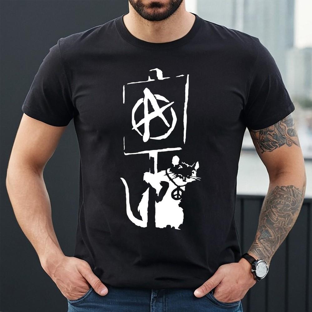 Banksy Anarchy Rat | Anarchist | Stencil Art | NOVELTY | MEN'S T-shirt TEE TOP