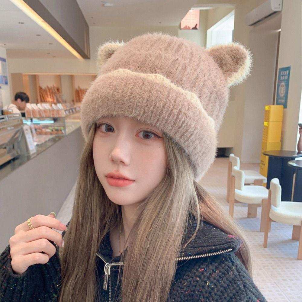 Keep Warm Cat Ear Beanie Thicken Knitted Beanie Soft Knitted Woolen Hat  Winter